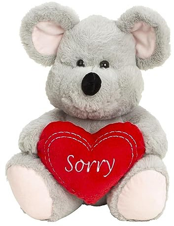 Geschenkestadl Maus mit Herz 30 cm Sorry Stickerei Kuscheltier Plüschtier Grau Stofftier Entschuldigung