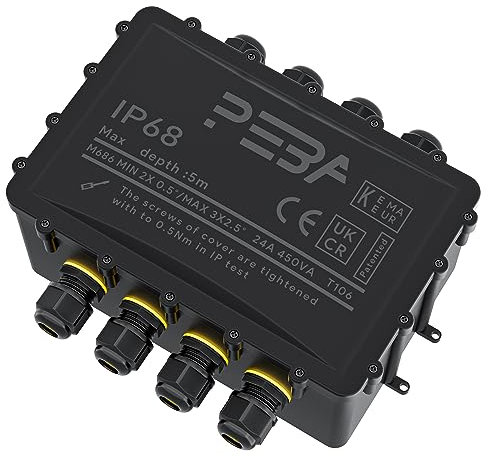 PEBA Abzweigdose IP68 Wasserdicht Kabelverbinder Aussen 8-Wege Verbindungsdose Erdkabel Schwarz Elektrischer Außenverteilerdose,Kabelverschraubung für 4-14 mm,Wasserdichte Abzweigdose Schwarz