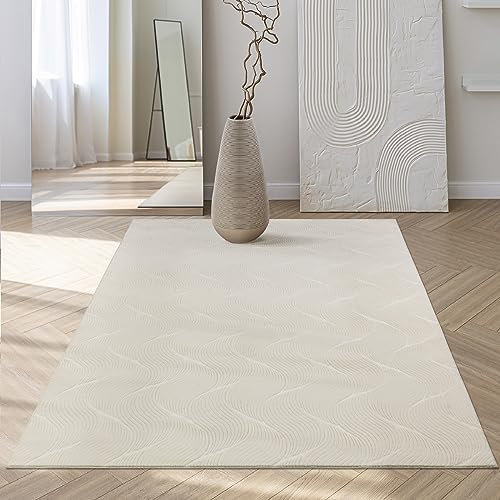 Mia´s Teppiche Rosy - stilvoller 3D Teppich mit Anti-Rutsch-Rücken, flauschig, rutschfest und pflegeleicht, Creme, 200 x 280 cm