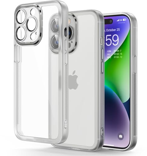 Honeyview Colored Clear Case for iPhone 14 Pro Max with Matte Border, Built-in Camera Lens Protector, Non-Yellowing, Shockproof, Armour Phone Cover for Apple iPhone 14 Pro Max 5G - White