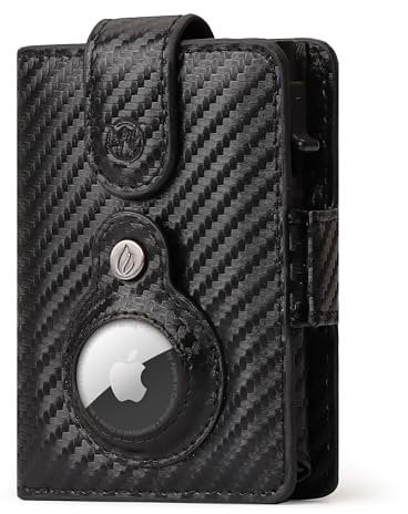 Will Fire® Smart Wallet Herren mit Airtag-Fach & Photokapsel | Inkl. Airtag Anhänger | Echtleder Airtag Wallet mit Münzfach & Scheinfach | RFID Schutz | Bis zu 12 Karten | [Carbon]