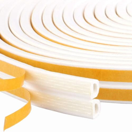 Door Window Draught excluder Foam Tape Seal Strip Self Adhesive D Type Weather Stripping, Water-Proofing, Anti-Collision, Noise Muffling 10M,White