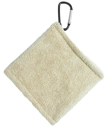 Golfball Handtuch mit Clip, Golfball Reiniger, 14 X 14 cm, Kleines Golfball Reinigungstuch, Golf Zubehör, Beige