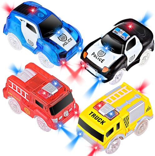 AniSqui Track Cars, 4 Pack Race Cars Autorennbahn Spielzeug Auto, 5 LED Blinklichtern Magic Toys, Childs Geschenke by