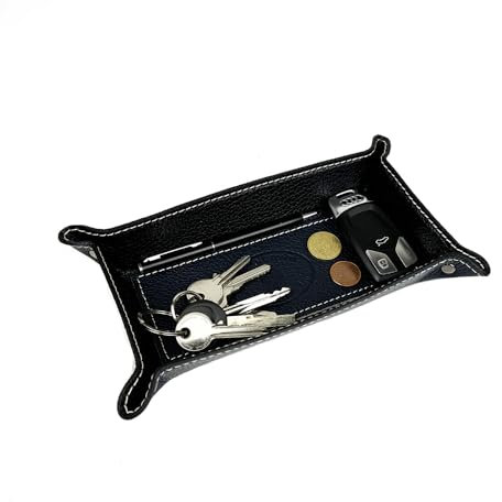 FrasiBags Vaciabolsillos de Piel Made in Italy, Bandeja de Valet Porta Objetos de Piel Rectangular (Azul)