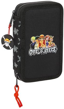 Safta One Piece - Estuche Escolar Niño, Estuche con Colores, con 28 Útiles Incluidos, Ideal para Niños de 5 a 14 Años, Cómodo y Versátil, Calidad y Resistencia, 12.5x4x19.5 cm, Color Negro