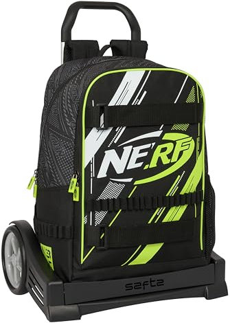 Safta NERF GET READY Schulrucksack mit Trolley Evolution, ideal für Kinder verschiedener Altersgruppen, bequem und vielseitig, Qualität und Widerstandsfähigkeit, Schwarz, Schwarz, Estándar, Casual