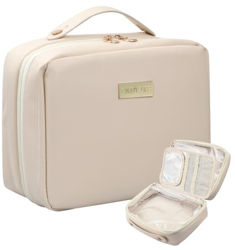 Granvo Kosmetiktasche Reise, Make Up Tasche PU-Leder, Kulturtasche Wasserdicht, Tragbare Kosmetiktasche, Kosmetik Aufbewahrung Tasche,Makeup Bag mit Bürstenfach für Frauen Mädchen,24x10x18CM (Weiß)