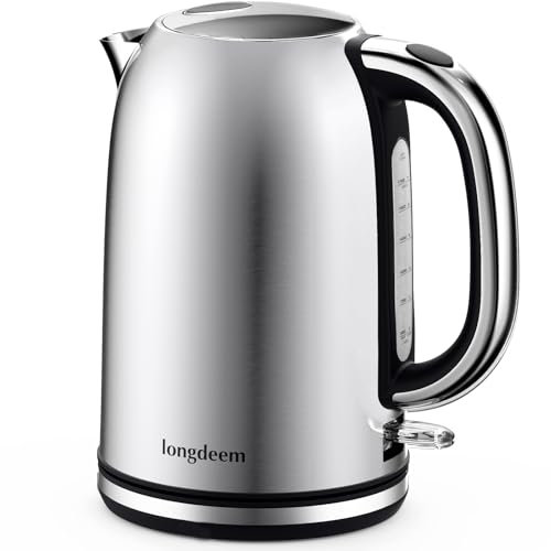 Electric Tea Kettle for Boiling Water,Wide Open Lid Stainless Steel Water Boiler, 3000W/1.7L for Coffee/Tea Brewing, Auto Shut Off & Boil-Dry Protection, Cordless Swivel Base & LED Indicator, Silver