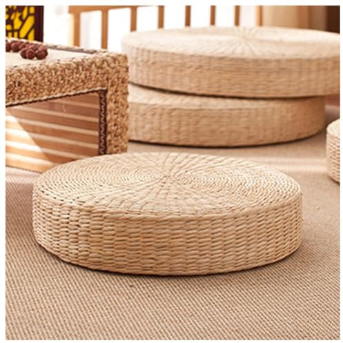 Fairnull Futon-Sitzkissen, Tatami-Stroh-Futon-Kissen, rundes Tatami-Bodenkissen, sitzend, handgefertigtes Meditationskissen für Heimdekoration, Restaurant, Yoga, Meditation 45 cm