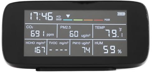 Indoor Air Quality Monitor PM2.5 PM10 CO2 TVOC Temperatur Luftfeuchtigkeit Zeitanzeige LCD-Bildschirm für Home Office