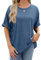 Famulily Short Sleeve Oversized Tee Shirt for Women UK, Summer Flowy Baggy Crewneck Tshirts (L,Blue)