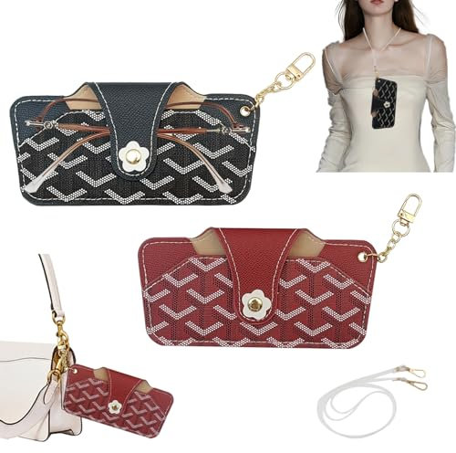KASESSS Retro Brillenetui, Weich, Sonnenbrillen Etui, Leder, Tragbar Damen, Brillentasche mit Schnalle und Umhängeband, Multifunktional