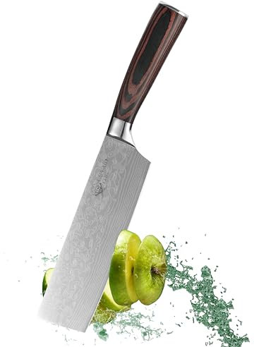Captain Cut Edelstahl Nakiri Küchenmesser mit 17,5cm Damast Optik Klinge I Kochmesser mit ergonomischem Pakkaholzgriff I Geschenkbox