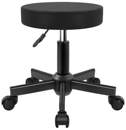 KKTONER Rollhocker Bürohocker aus PU-Leder höhenverstellbar 45-60cm Runder Hocker Arbeitsstuhl schwarz