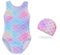 Costume da Bagno per Ragazze, Costume Piscina Bambina con cuffia da nuoto,Costume Intero Bambina Sirena, Bikini da Spiaggia Ragazze, Estivo Senza Manica Costume da Bagno per Spiaggia Estate, 120