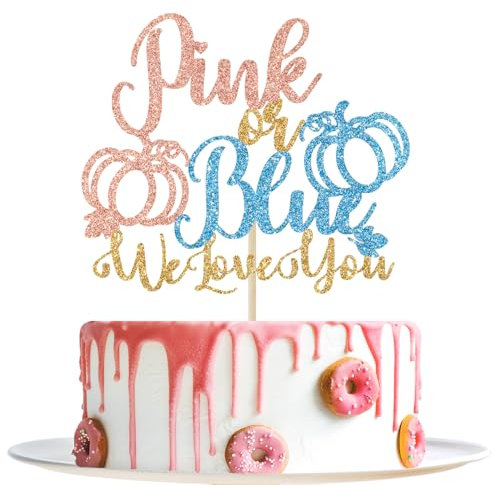 Pink or Blue We Love You Cake Topper, Pumpkin Gender Reveal Cake Topper, Boy or Girl, Fall Theme Baby Shower Gender Reveal Party Decorations