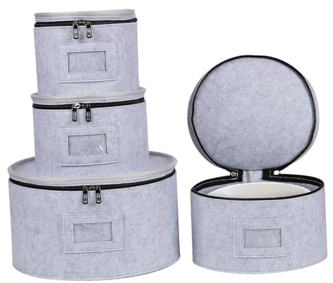 KESOTO Juego de 4 Recipientes para Utensilios de Cocina, Organizador de Vajilla y Vasos con Tapa, Organizador de Platos para Casa y Camping, Gris Claro