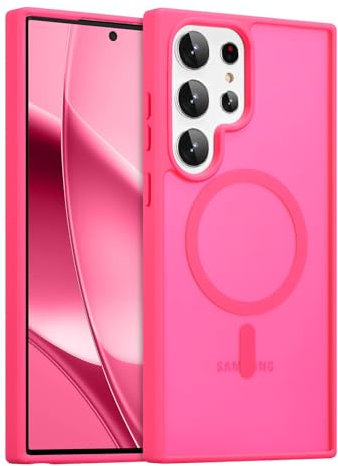 RALEAVO Magnetisch Hülle für Samsung Galaxy S24 Ultra, Kompatibel mit MagSafe HandyHülle, Stoßfest Schutz Dünn Transluzente Matt Hülle für Samsung S24 Ultra, Heißes Rosa