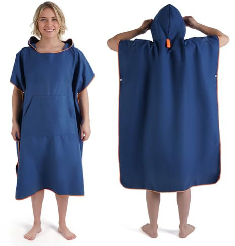 KUOGAS Poncho de Bain pour Homme et Femme, Serviette Poncho, Serviette de Surf, en Microfibre, Bleu foncé, M (Medium)