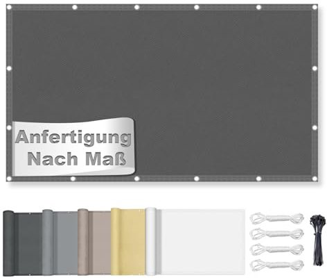 Sonnensegel wasserdicht reißfest mit Ösen 95% UV-Schutz 1x2M Dunkelgrau | Viele Längen und Breiten Zur Auswahl