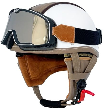 Retro Oldtimer Halbschale Jethelm Brain-Cap Motorrad-Helm DOTECE-Zulassung Rollerhelm Cruiser Chopper Motorradhelm Halbschalenhelm Mit Brille Offener Helm Für Damen Herren