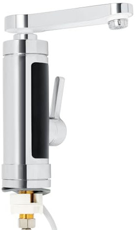 Elektrischer Wasserhahn mit Durchlauferhitzer 220VTankloser elektrischer Wasserhahn Badarmaturen 360Grad drehbarer Kalt- und Warmwasserhahn mit Digitalanzeige Weiß