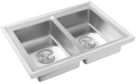 Jiumxliu Fregadero de cocina de 80 x 60 cm, 201, rectangular, de acero inoxidable, con bandeja para fregadero, para bares, balcones, apartamentos, cocinas