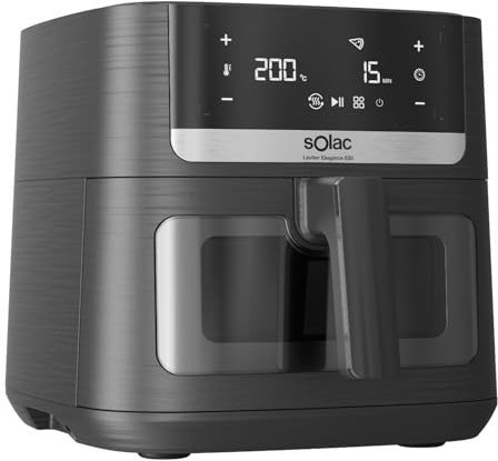 Solac - Air Fryer Leviter Elegance E80 | 1800W 8L | Pantalla Táctil | 8 Programas Automáticos | Temperatura Ajustable y Temporizador | Cocina Rápida | Apta para Lavavajillas | Negro