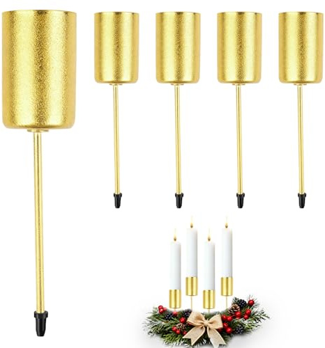 Joxessaien Kerzenhalter Adventskranz Gold 4er Set – Stabkerzenhalter Metall Höhe 11 cm, Ø 2,5 cm, Advent Kerzenständer zum Stecken, Kerzenleuchter Weihnachten Deko Tischdeko Adventsgesteck