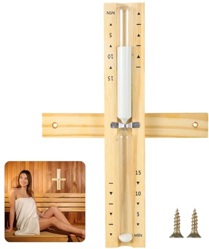 Sauna Hourglass Sand Timer,15 Minute Sand Timer Wooden Sand Clock Hour Glass Timers with Sand Sauna Accessories,Wall Mountable Rotating Heat Resistant Hourglass for Sauna & SPA,Family,Hotel