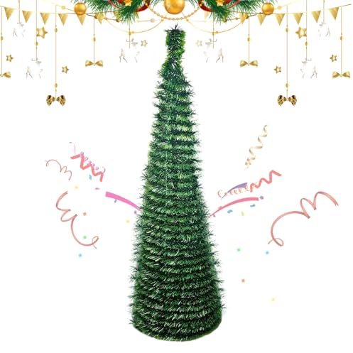 Albero di Natale artificiale in PET e ferro – Albero di Natale pieghevole per decorazioni natalizie | Albero di Natale a spirale con telaio | Albero di Natale retrattile, albero di Natale pieghevole