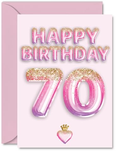 70th Birthday Cards for Men Women - Pink & Purple Glitter Balloons - Happy Birthday Card for 70 Year Old Man Woman Cousin Wife Grandma Husband, A5 Bday Greeting Cards