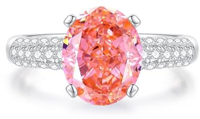 Stfery Ring 14 Karat Weißgold Damen, Verlobungsring mit Labor Erstellt Rosa Saphir in Ovalschliff Echt Gold Au585 Gr.54 (17.2)