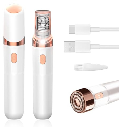 Facial Epilator for Women, Face Hair Remover with LED Light, 2-in-1 Face Epilators with Replacement Blade Head & Brush & USB Charging Cable,Facial Epilator for Legs Face Bikini Arms Hands