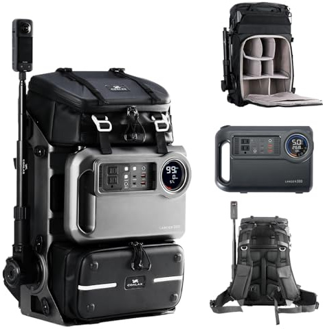 COALAX Lancer300 Pro Camera Backpack with 300W Power Station, Modular Creator Backpack with Magic Arm for Hands-Free POV Filming, Exoskeleton Camera Bag for Photography & Outdoor Production (Black)