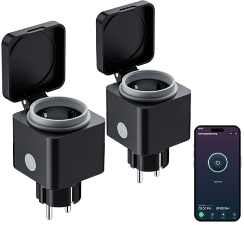 Kamtop WLAN Steckdose Outdoor, 2PCS Smart Außensteckdose mit Strommessung, IP54 Außensteckdose, Kompatibel mit Alexa & Google Home, Zeitschaltuhrfunktion, Fernbedienung&Sprachsteuerung, EU Schuko