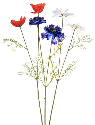 Seidenblumen Roß Feldblumenbund mit Mohn Kornblume und Margerite 60cm JA Kunstblumen künstliche Blumen Feldblumen