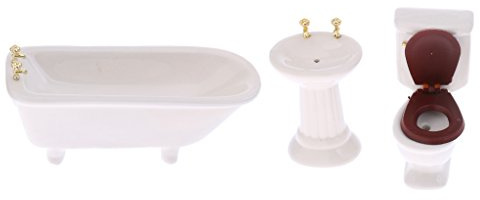 Lot de 3 meubles de salle de bain en céramique blanche miniature échelle 1/12