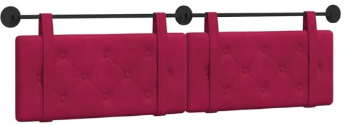 vidaXL Hängendes Kopfteil Weinrot Samt, Moderner rechteckiger Wand-Headboard aus Samt, bezogen mit Bändern, Knopfsteppung für entspannende Schlafzimmer-Deko