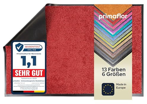 Primaflor Schmutzfangmatte CLEAN – Rot, 60x180 cm | Saugstarke, Schwer entflammbare Fußmatte | Rutschfester Türvorleger für Innen | Türmatte für Eingangsbereich | Sauberlaufmatte mit Gummirand