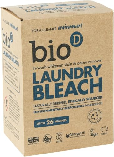 Bio-D Laundry Bleach | 400g (Pack of 2) | Up to 26 Washes | Antibacterial Stain & Odour Remover | Allergy UK Accredited | Chlorine Free | 100% Naturally Derived | Vegan & Cruelty Free | Made in the UK
