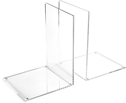 OSCO Set of 2 Acrylic Bookends with Clear Rubber Non-Slip Pads, Stylish Book Supports for Desk, Office, Shelf or Home, Modern Design, H17.2 × W12 × D12 cm, Clear (Large)