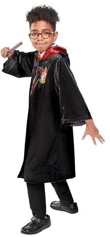 Rubies Official Harry Potter Gryffindor Deluxe Robe for Kids – Hooded Cloak with Crest & Satin Lining for Halloween, Age 9-10 Years