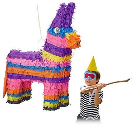 Relaxdays Pinata Esel, zum Aufhängen, Kinder, Mädchen, Jungs, Geburtstag, zum Befüllen, HxBxT: 55 x 40 x 13 cm, bunt