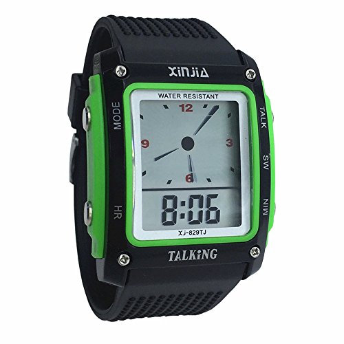 Montre Parlante Digitale de Forme Carrée avec Fonction Réveil Annonce de l'heure en Français pour Aveugle et Les Personnes Malvoyant (Vert)
