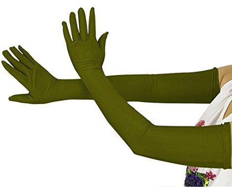 lucky baby store Girls' Boys' Adults' Over Elbow 20.5 Stretch Long Halloween Costume Sunscream Cosplay Gloves (army green)