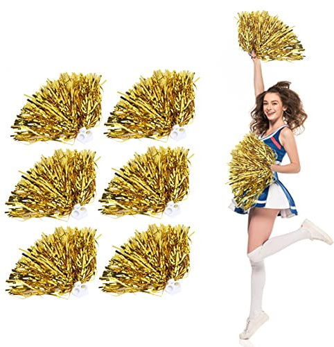 Pompons Sports Main Fleurs, Cheerleading Pompons, 6 Pièces Pompons Pom-Pom Girls Légères pour la School, Danse, la Fête, le Sport (Doré)
