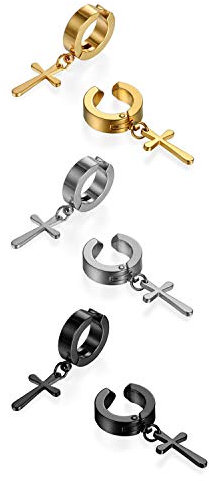 OIDEA Herren Damen Creolen Ohrringe Kreuz Set 3pcs, Fake Klappcreolen Ohrclip Ohne Ohrloch
