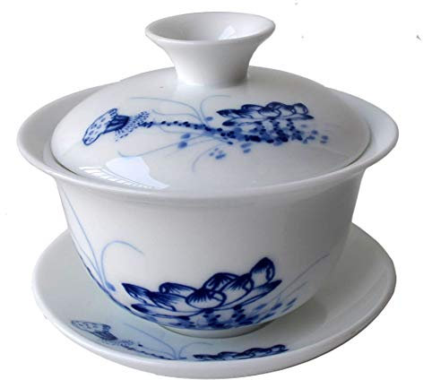 Gaiwan - Tazza da tè cinese in porcellana Kung Fu Sancai Tureen, 113,4 g, con piattino e coperchio (A)